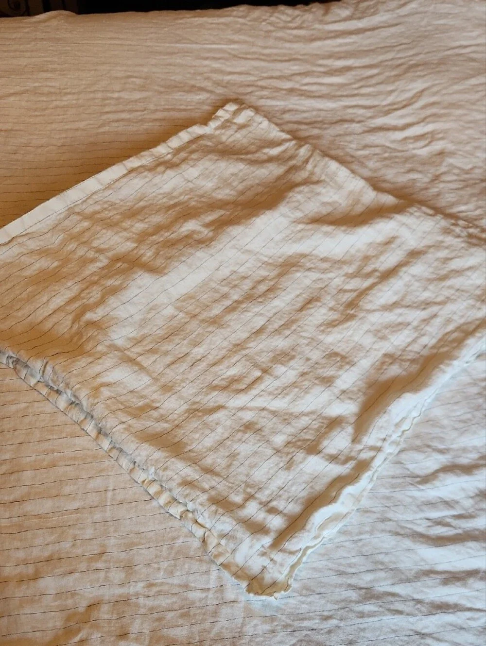 Crate&Barrel Cream Linen Euro Sham Pillowcase with Grey Pinstripes